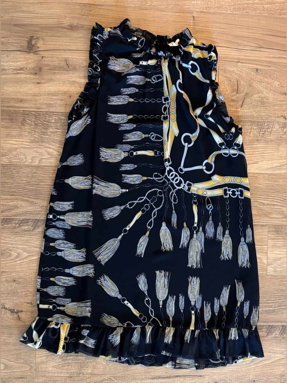 Tyche Black Equestrian Chain Print Sleeveless Dress Size Medium